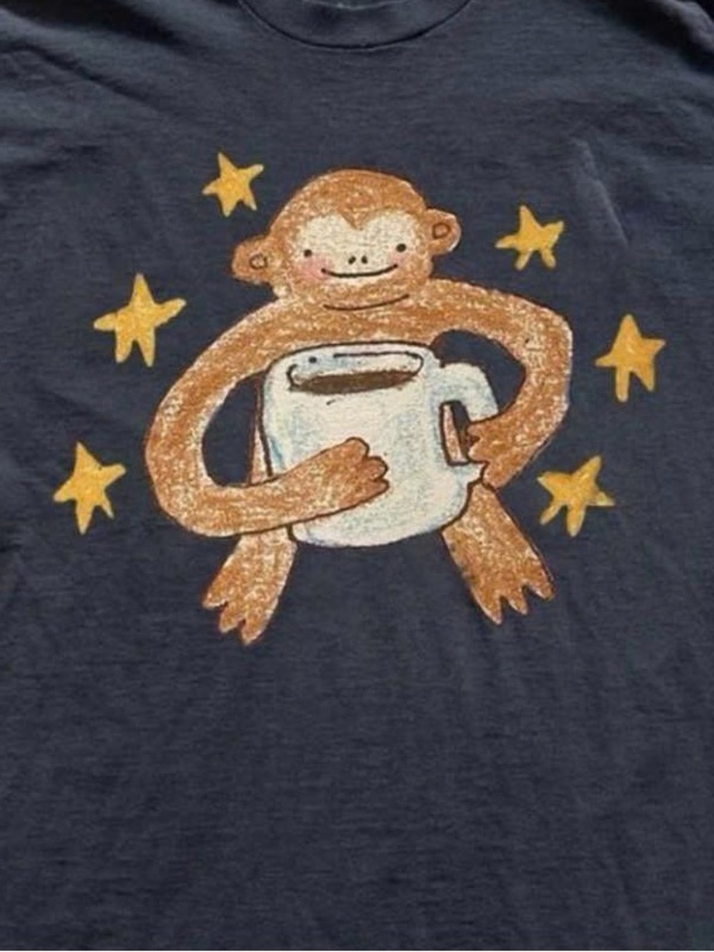 Gildan Black T-Shirt with Brown Monkey and Gold Stars Graphic - Picture 2 of 2